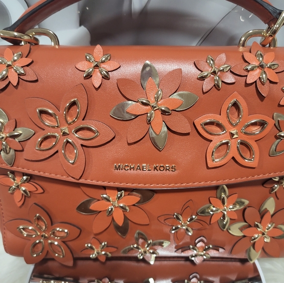 NWOT Michael Kors Flowers Ava Small Leather Top Handle Satchel orange floral bag - Picture 7 of 8